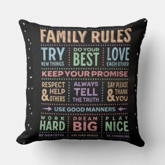 Cojín Decorativo Arte de palabras REGLAS FAMILIARES personalizadas