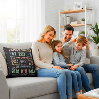 Cojín Decorativo Arte de palabras REGLAS FAMILIARES personalizadas