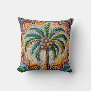 Cojín Decorativo Arte de palmera tropical en mosaico