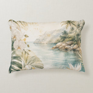 Cojín Decorativo Arte de pared acuarela tropical de lujo costero