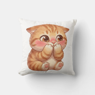 Cojín Decorativo Arte de pared de lona de gatito naranja tímido y l