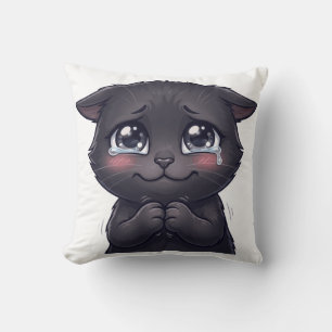 Cojín Decorativo Arte de pared en lienzo de gato negro llorando ado