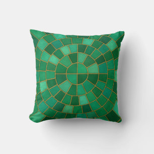 Cojín Decorativo Arte de patrón circular en mosaico esmeralda