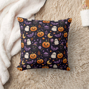Cojín Decorativo Arte de patrón de gato fantasma calabaza de Hallow