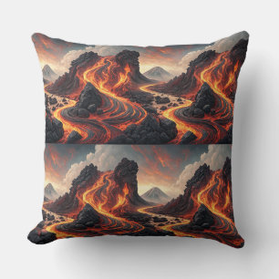 Cojín Decorativo Arte de patrón de paisaje de lava volcánica en flu