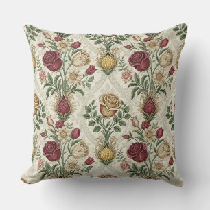 Cojín Decorativo Arte de patrón floral de damasco antiguo y rosa in