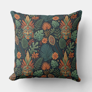 Cojín Decorativo Arte de patrón tribal de selva tropical y flora de