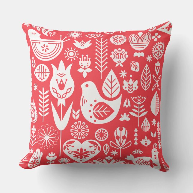 Cojín Decorativo Arte de patrones folclóricos nórdicos escandinavos (Anverso)