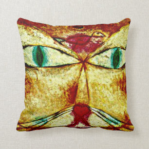 Cojín Decorativo Arte de Paul Klee: Gato y pájaro