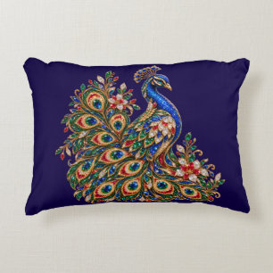 Cojín Decorativo Arte de Pavo Real de Cristal Majestuoso