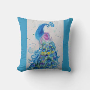 Cojín Decorativo Arte de pavo real Pintura de color de agua Cushion