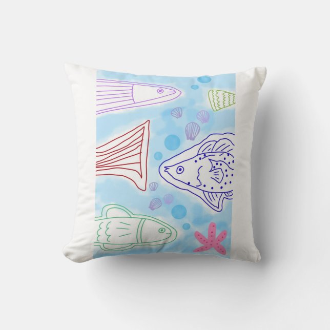 Cojín Decorativo Arte de peces junto al mar (Anverso)