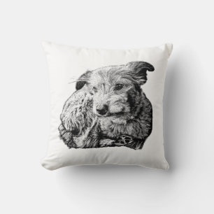 Cojín Decorativo Arte de perro mezcla de terrier desaliñado – Blanc