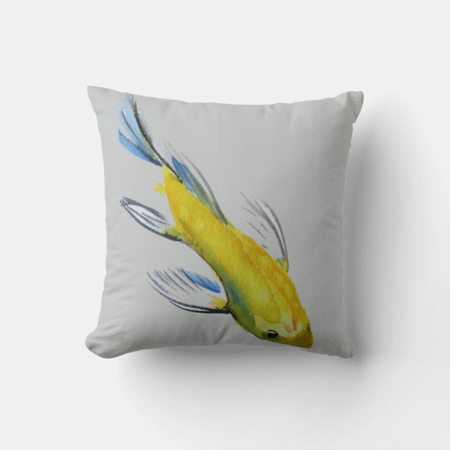 Cojín Decorativo Arte de pescado acuático japonés de Koi Amarillo (Anverso)