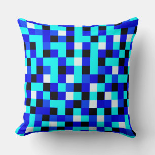 Cojín Decorativo Arte de píxeles al azar controlado - azul y blanco