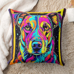 Cojín Decorativo Arte de retrato de perro arco iris
