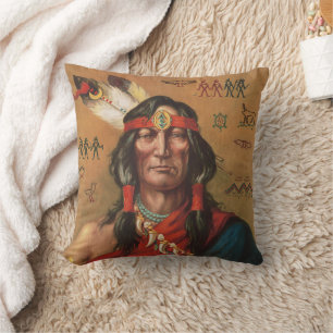 Cojín Decorativo Arte de retrato vintage de jefe nativo americano