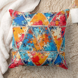 Cojín Decorativo Arte de salpicadura geométrica vibrante