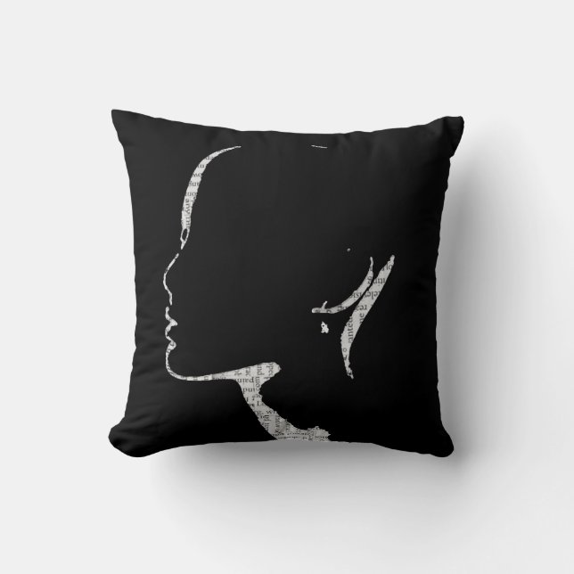 Cojín Decorativo Arte de silueta de moda impreso en periódicos (Anverso)