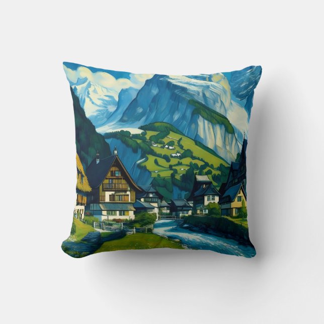 Cojín Decorativo Arte de Suiza Grindelwald (Anverso)