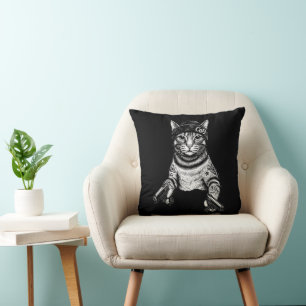 Cojín Decorativo Arte de tatuaje de gato gánster Kitty de moda ca