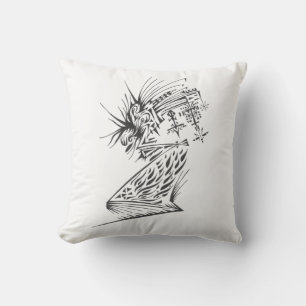 Cojín Decorativo Arte de tatuaje tribal abstracto blanco negro flui