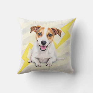 Cojín Decorativo Arte de terrier Jack Russell acuarela zigzag energ
