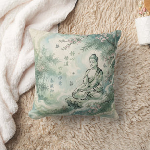 Cojín Decorativo Arte de tinta de bambú del Buda meditando