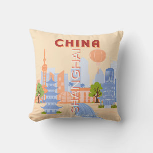 Cojín Decorativo Arte de viaje retro pastel de Shanghái, China