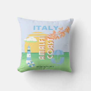 Cojín Decorativo Arte de viajes en Italia, Costa Amalfitana, Preppy