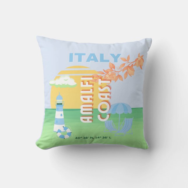 Cojín Decorativo Arte de viajes en Italia, Costa Amalfitana, Preppy (Anverso)