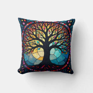 Cojín Decorativo Arte de Vidrio Teñido, Árbol de la Vida en Vidrio