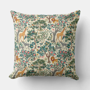 Cojín Decorativo Arte de vintage, jirafas de cebras, flamingo, pája