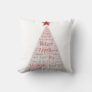 Cojín Decorativo Arte de Word en árbol de Navidad con estrella roja