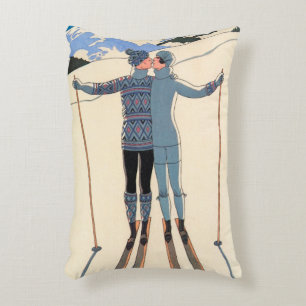 Cojín Decorativo Arte Deco Antiguo, Amantes en la Nieve por George 