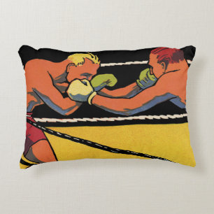 Cojín Decorativo Arte Deco Antiguo Deportes Boxeo, Boxeadores Golpe