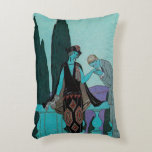 Cojín Decorativo Arte Deco Antiguo La Villa d'Este de George Barbie<br><div class="desc">Ilustración antigua de amor y romance con un hombre besando la mano de una mujer en el balcón de La Villa d'Este por el artista George Barbier,  1922. Recién casados en su luna de miel en una finca romántica en Italia.</div>
