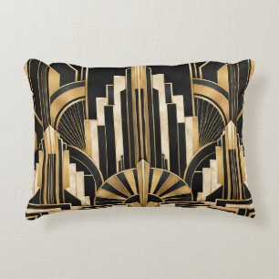 Cojín Decorativo Arte Deco Horizonte Negro y Dorado