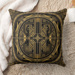 Cojín Decorativo Arte Deco Opulento Simetría Geométrica, Vintage Añ