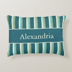 Cojín Decorativo Arte Deco personalizado en rayas de color azul tur