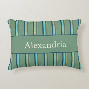 Cojín Decorativo Arte Deco Personalizado Verde Salvia, Turquesa y R