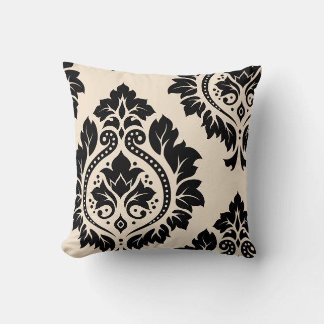 Cojín Decorativo Arte decorativo I del damasco - negro y crema (Anverso)