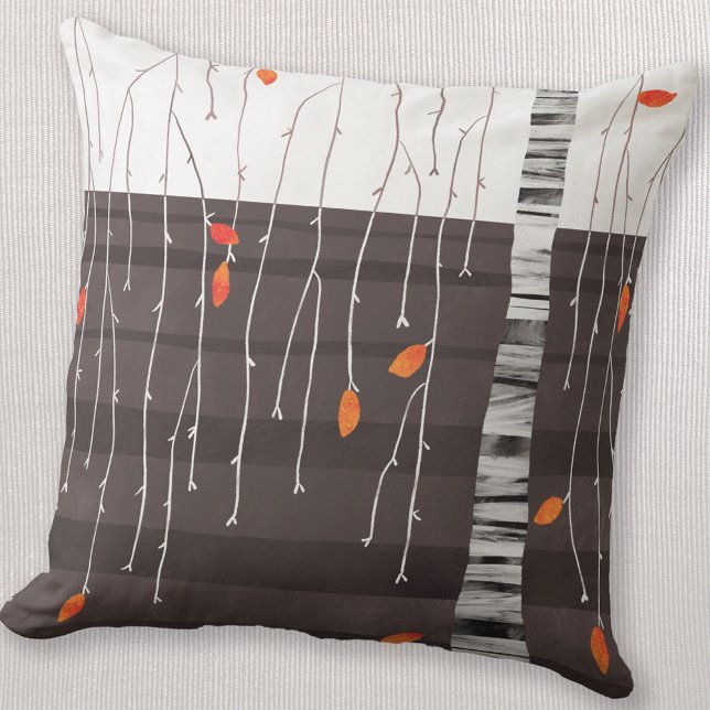 Cojín Decorativo Arte del árbol del paisaje invernal (Winter tree landscape abstract art throw pillow)