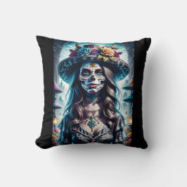 Cojín Decorativo Arte del cráneo del azúcar - Espíritu festivo