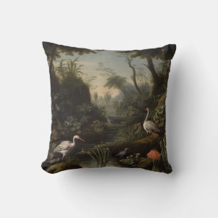 Cojín Decorativo Arte del río de la grulla blanca naturalista antig