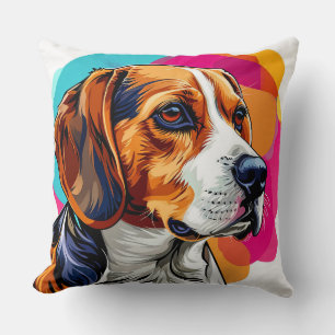 Cojín Decorativo Arte digital colorido de un perro Beagle