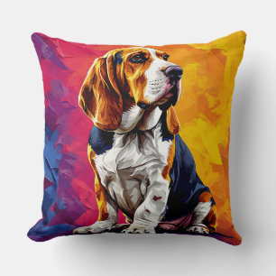 Cojín Decorativo Arte digital colorido de un perro Beagle