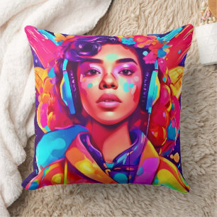 Cojín Decorativo Arte digital de dama funky