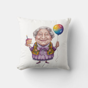 Cojín Decorativo Arte divertido de cumpleaños de abuela en biciclet