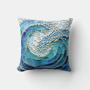 Cojín Decorativo Arte en Mosaico de Mar de Olas
